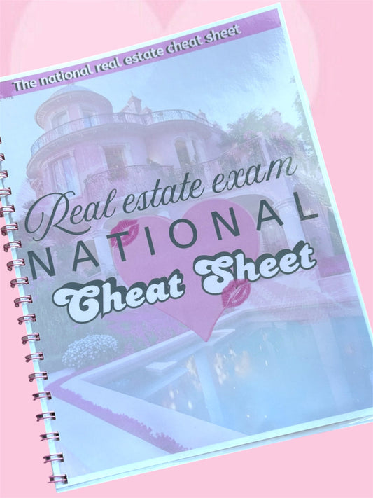 National Real Estate Exam Cheat Sheet Notebook | Real Estate License Study Guide for Women | PSI & Pearson Prep | Realtor Exam Notes ♡