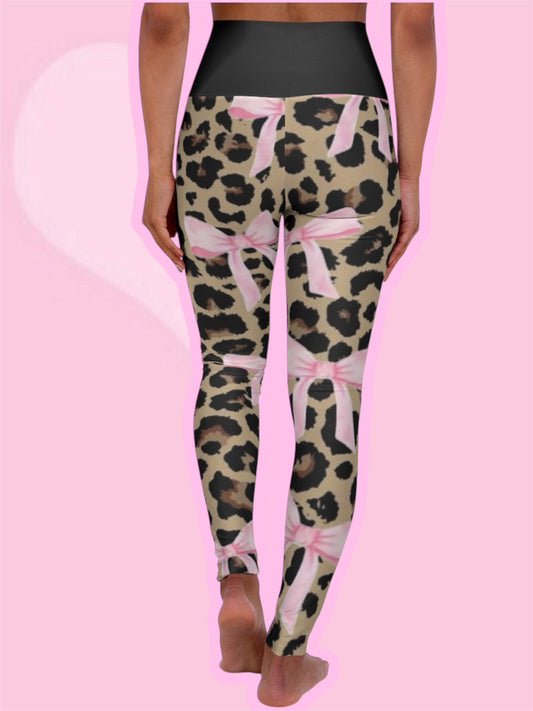 High Waisted Yoga Leggings Bow Cheetah Print (AOP)