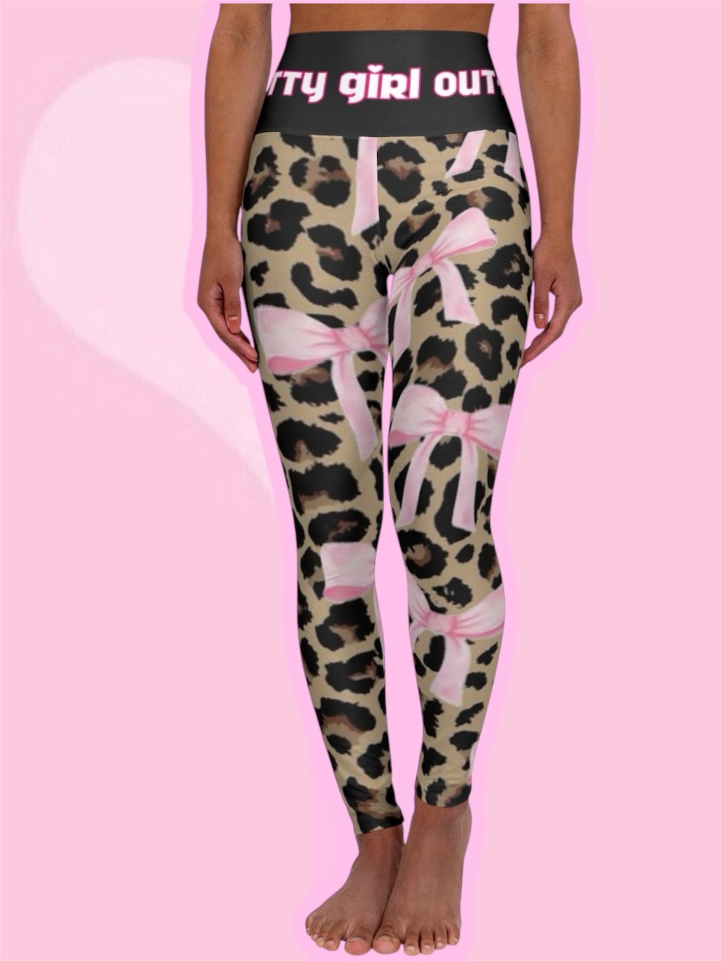 High Waisted Yoga Leggings Bow Cheetah Print (AOP)